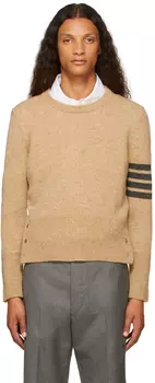 Бежевый свитер с круглым вырезом и 4 полосами Shetland Thom Browne