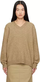 Бежевый свитер с V-образным вырезом и катышками Maison Margiela