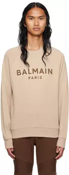 Бежевый свитшот с флоковым рисунком Balmain
