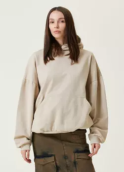 Бежевый свитшот с капюшоном и каменным логотипом Balenciaga