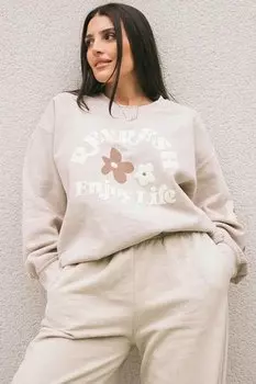 Бежевый свитшот с круглым вырезом с принтом MG1572 MADMEXT