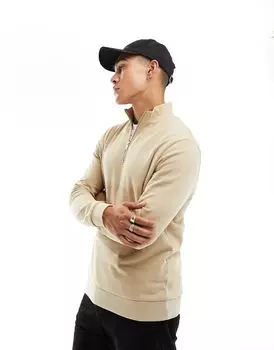 Бежевый свитшот с полумолнией ASOS DESIGN