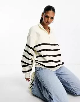 Бежевый свитшот в полоску на молнии ASOS
