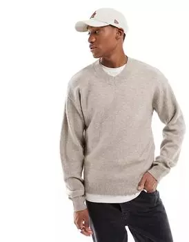 Бежевый свободный свитер с V-образным вырезом Jack & Jones