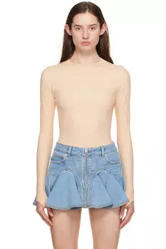 Бежевый тисненый боди Mugler