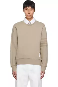 Бежевый тональный свитшот с 4 полосками и петлями на спине Thom Browne