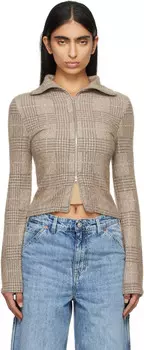 Бежевый тонкий свитер с длинными рукавами на молнии OUR LEGACY