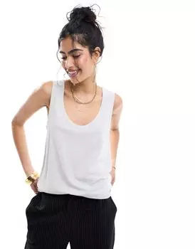 Бежевый топ без рукавов из искусственного льна ASOS DESIGN