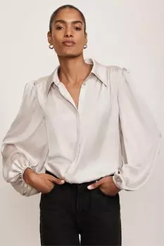 Бежевый топ блузон из смеси шелка Mint Velvet, бежевый