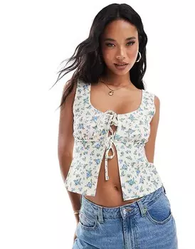 Бежевый топ Milkmaid с цветочной завязкой спереди ASOS DESIGN