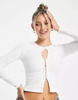 Бежевый топ с глубоким вырезом спереди ASYOU