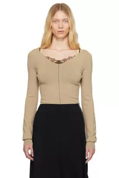 Бежевый топ с широким V-образным вырезом LEMAIRE