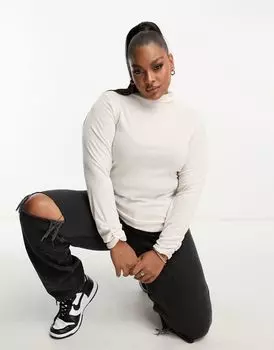 Бежевый топ с высоким воротником и длинными рукавами River Island