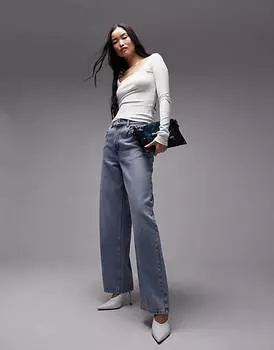 Бежевый топ Topshop с квадратным вырезом и длинными рукавами