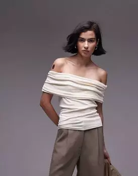 Бежевый топ Topshop в рубчик Carmen премиум-класса