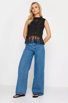 Бежевый топ-жилет с кисточками крючком Pixiegirl Petite, черный