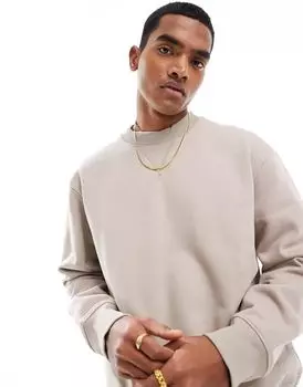 Бежевый тяжелый свитшот оверсайз ASOS
