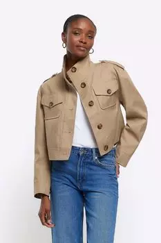 Бежевый тренч короткого кроя River Island, коричневый