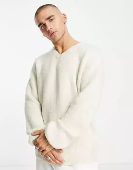 Бежевый трикотажный джемпер с v-образным вырезом ASOS DESIGN