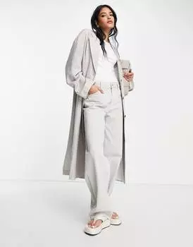 Бежевый удлиненный льняной блейзер в тонкую полоску Topshop