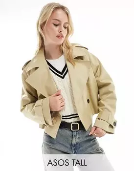 Бежевый укороченный тренч ASOS DESIGN Tall