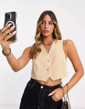 Бежевый укороченный жилет River Island