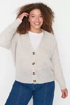 Бежевый вязаный кардиган с глубокими плечами и пуговицами Trendyol