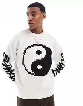 Бежевый вязаный свитер Bershka со знаком мира