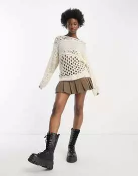 Бежевый вязаный свитер оверсайз с открытой строчкой COLLUSION