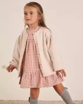 Бежевый вязаный жакет для девочки на деревянных пуговицах Dadati, цвет Natural