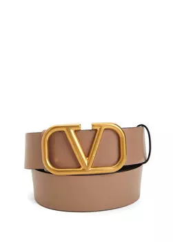 Бежевый женский кожаный ремень с логотипом Valentino Garavani