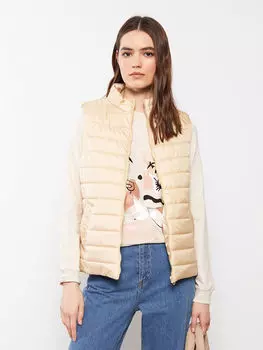Бежевый женский жилет с прямым воротником LCW Eco