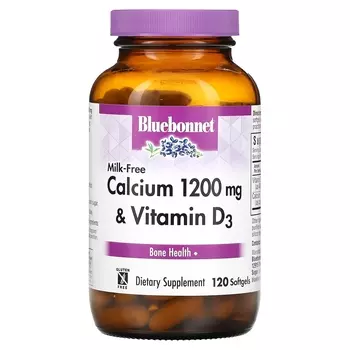 Безмолочный кальций и витамин D3 Bluebonnet Nutrition 1200 мг, 120 мягких таблеток