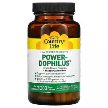 Безмолочный пробиотик Power-Dophilus, Country Life, 200 растительных капсул