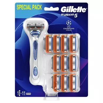 Безопасная бритва Gillette Fusion5 с 5 лезвиями, снижающими трение, для едва ощутимого бритья + 10 сменных лезвий