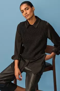 Безрукавка из атласной рубашки, трикотажный жилет джемпер Next, черный