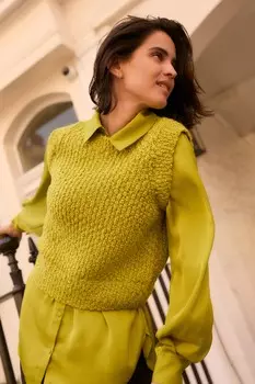 Безрукавка из атласной рубашки, трикотажный жилет джемпер Next, зеленый