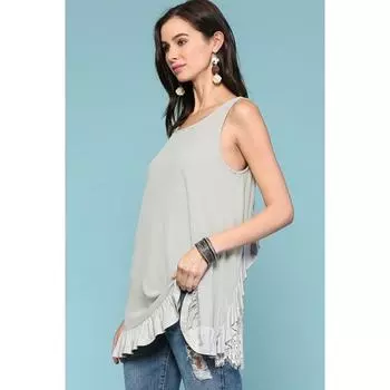Безрукавка с кружевной оборкой сзади Топ без рукавов FASHNZFAB, светло-серый