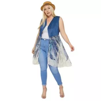 Безрукавный кружевной кардиган FASHNZFAB, цвет denim blue/feathers