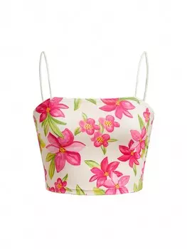 Bianca Prates Женский простой топ на бретельках в стиле летних каникул с цветочным принтом, розовый