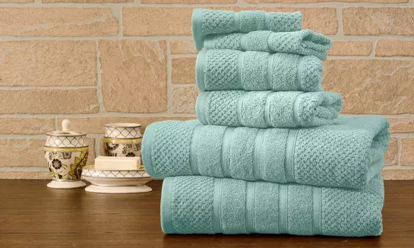 Bibb Home Набор полотенец из египетского хлопка из 6 предметов, цвет Popcorn Aqua