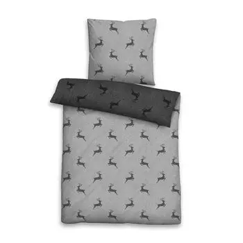 Biberna 0840508 меланжевое фланелевое постельное белье HIRSCH KLEIN цвет: темно-серый, размер: 1x 135x200 см + 1x 80x80 см