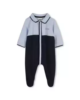 Биби бой комбинезон пижама 100% хлопок с вырезом поло BOSS Kidswear, тёмно-синий