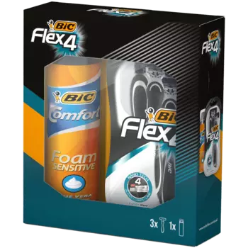 Bic Flex4 набор: бритва, 3 шт + пена для бритья, 250 мл