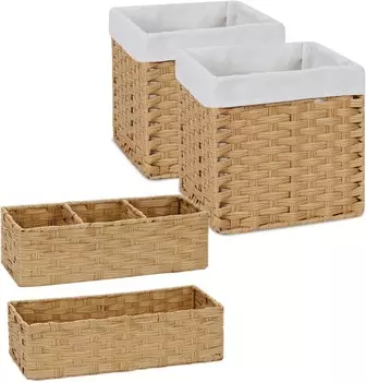 Bidtakay, 4 водонепроницаемые плетеные корзины для хранения — кубические контейнеры для хранения 11x11 с вкладышами + маленькие плетеные узкие контейнеры для хранения