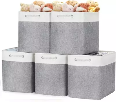 Bidtakay, 5 упаковок очень больших контейнеров для хранения одежды размером 17x12x15 дюймов, глубокие тканевые корзины для организации серой ткани, кладовые, контейнеры для хранения одеял в прихожей, гостиной, корзины с полками