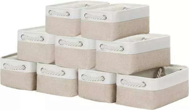Bidtakay, 9 упаковок, маленькие корзины для хранения ткани, бежевые контейнеры для хранения, 11,8 х 7,8 х 5 дюймов, пустая подарочная корзина, декоративные корзины для хранения для полок, Beige (Or Sand)
