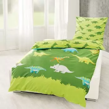 Bierbaum Детское постельное белье «Бобр» 2 предмета 135 x 200 см Лошади-динозавры Ферма космонавтов Единорог Футбол Стройплощадка Цвет: Динозавр Jack