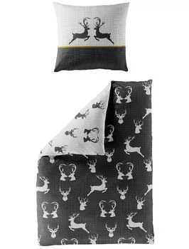 Bierbaum Двустороннее постельное белье Biber 135x200 см 3923-10 олень графитовый черный серый