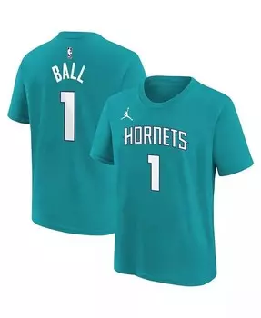Big Boys La Melo Ball Бирюзовая футболка Charlotte Hornets с именем и номером Jordan, синий